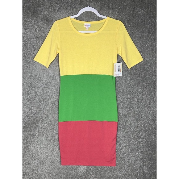 LuLaRoe Julia Colorblock Stretch Sheath Shirt Dress Womens Size XS NWT FLAW - Picture 1 of 8